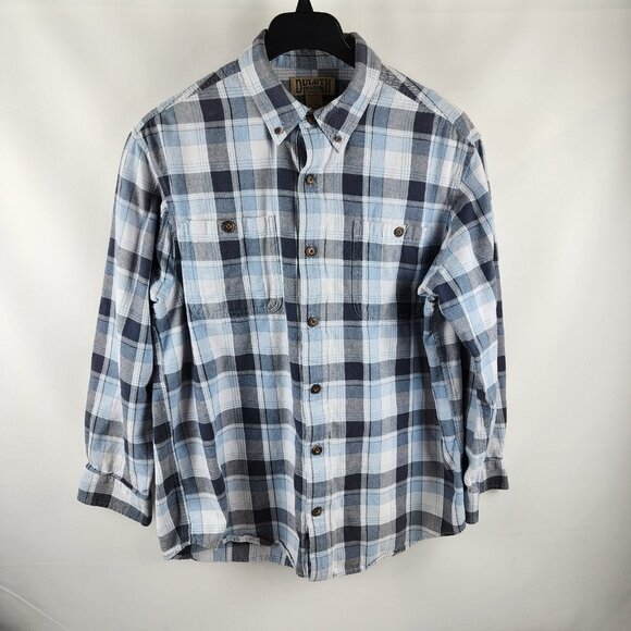 Duluth Trading Co. Shirt Mens Large Blue/Gray Plaid Free Swingin' L/S Flannel - Picture 1 of 6